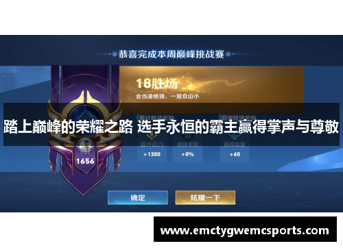 踏上巅峰的荣耀之路 选手永恒的霸主赢得掌声与尊敬